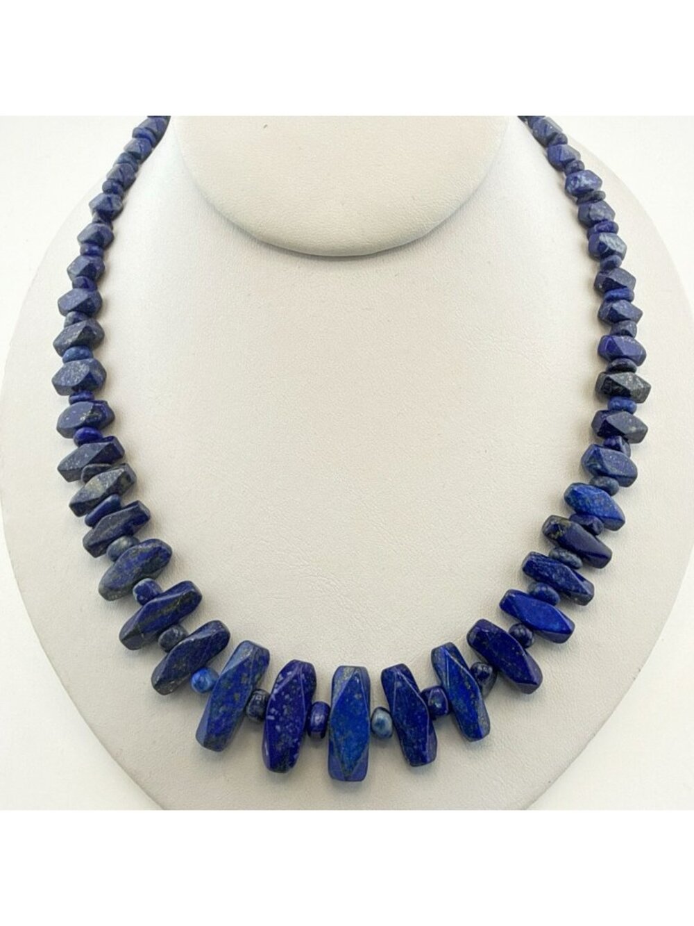 Jay King Necklace Lapis Lazuli Blue Graduated Carved Bead Sterling Silver 925